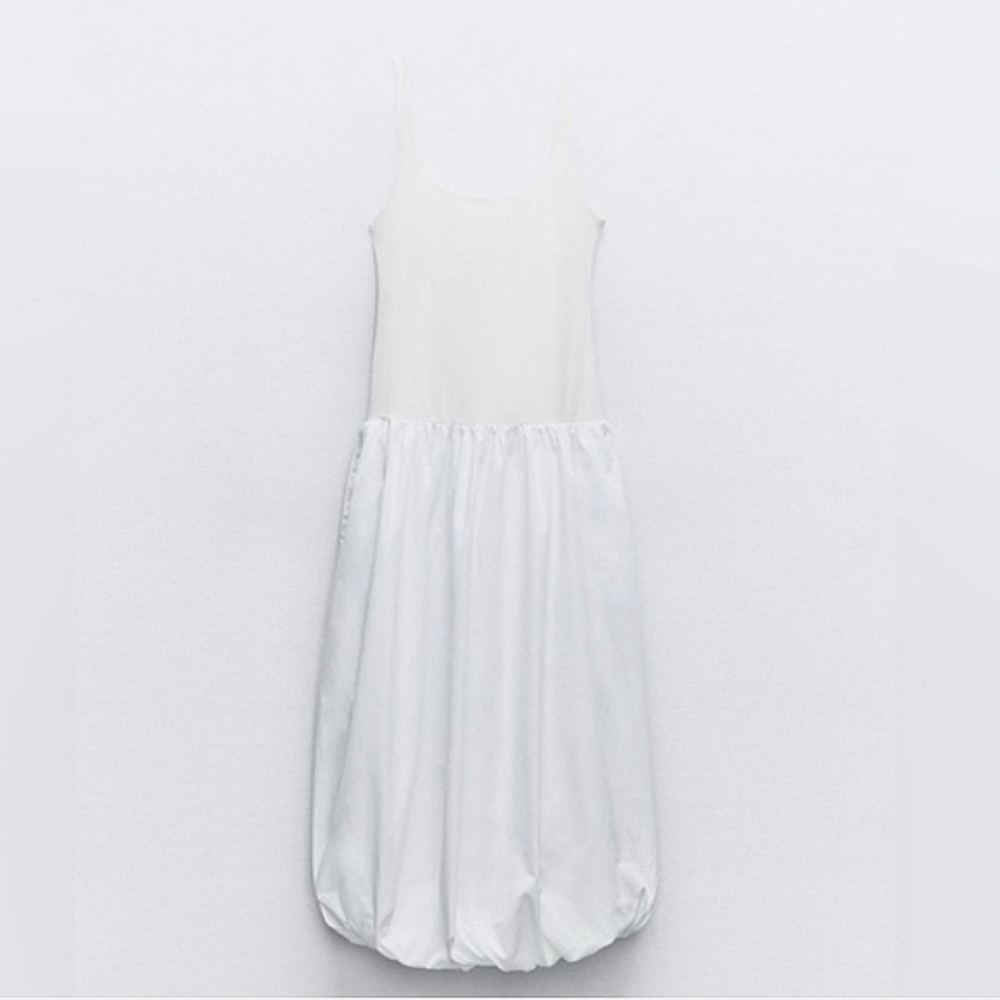 Zara Voluminous Balloon Midi Dress White Size S - Picture 14 of 15